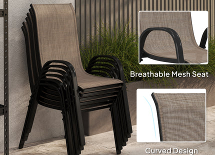 8 Pieces Patio Furniture Set with 9Ft Patio Umbrella, Outdoor Dining Table and Chairs, Light Mixed Brown