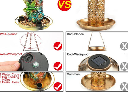 Solar Bird Feeder For Outdoors Hanging, Metal Wild Bird Feeder For Cardinals Solar Garden Lantern With S Hook As Gift For Bird Lovers