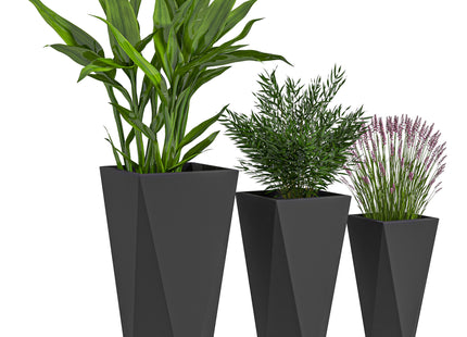 Indoor Outdoor Planters Set of 3 MgO Tall Planters Stackable Flower Pots with Drainage Holes for Garden, Balcony, Black