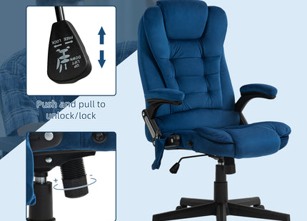 6 Point Executive Office Chair with Heat, Velvet High Back Vibrating Massage Office Chair, Drak Blue