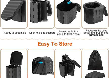 Portable Toilet Foldable Emergency Porta Potty With Lid Carry Bag 1 Roll Garbage Bags For Car Travel Camping Boating Hiking Cleanable Travel Commode