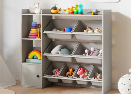 Kids Toy Organizer (Grey) - 44"x12"x39.5", 8 Storage Boxes, Open Shelves+Cabinet.