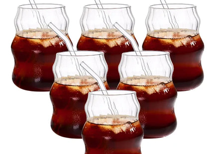 6 Pcs 19 Ounce Glass Straw Cup, Coffee Cup, Milk Cup, Juice Cup, Cold Drink Cup, Tea Cup, Water Cup, Office Cup, Striped Cloud Cup