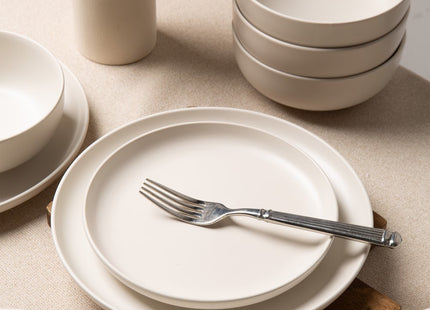 12-Piece Stoneware Dinner Plates Bowls Sets  Microwave & Dishwasher Safe   Non-Toxic Dinner Plates Bowls Set    Stackable Matte Glaze Kitchenware For 4