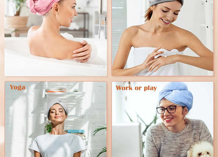 Women 3 PC Microfiber Hair Towel Wrap Ultra Absorbent Hair Turbans For Curly, Long & Thick Hair Blue,Grey,Pink