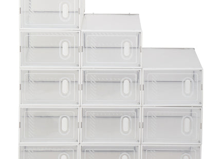 Shoe Storage Boxes 12 Pack Clear Plastic Stackable - White