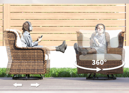 4 Piece Rattan Patio Furniture Set, Conversation Set with Swivel Glider Chairs Table Loveseat for Garden, Patio, Cream