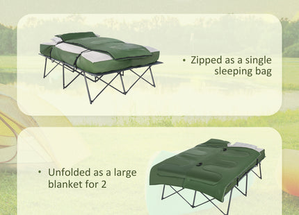 2-Person Folding Camping Cot Portable Outdoor Bed Set with Sleeping Bag, Inflatable Air Mattress, Comfort Pillows and Carry Bag, Soft and Comfortable for Outdoor Travel Camp Beach Vacation