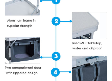 47" Portable Camping Table Aluminum Picnic Folding Camping Table with Carrying Handle and Storage Organizer