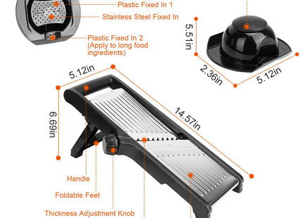 1Pc Mandoline Food Slicer Stainless Steel Food Cutter Vegetable Fruit Chopper Grater Peeler Kitchen Julienne Slicer With 5 Adjustable Blades Food Holder