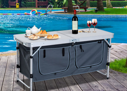 47" Portable Camping Table Aluminum Picnic Folding Camping Table with Carrying Handle and Storage Organizer