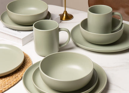 12-Piece Stoneware Dinnerware Sets With Mugs  Microwave & Dishwasher Safe  Non-Toxic Dinner Plates Bowls Set   Stackable Matte Glaze Kitchenware For 3
