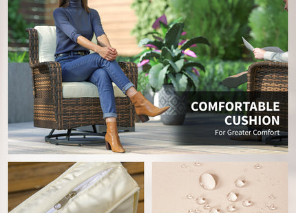 4 Piece Rattan Patio Furniture Set, Conversation Set with Swivel Glider Chairs Table Loveseat for Garden, Patio, Cream