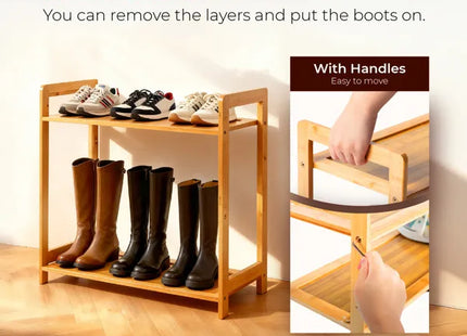 3-layer Flat Bamboo Shoe Rack 68X25X51.5 Cm Natural Wood Color