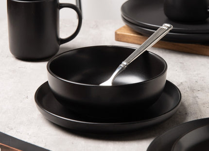 12-Piece Stoneware Dinnerware Sets With Mugs   Microwave & Dishwasher Safe    Non-Toxic Dinner Plates Bowls Set   Stackable Matte Glaze Kitchenware For 3,Black