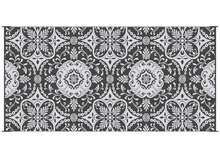 Outsunny Reversible Outdoor Rug, 9 X 18 Waterproof Plastic Straw Floor Mat, Portable RV Camping Carpet With Carry Bag, Large Floor Mat For Backyard, Deck, Picnic, Beach, Gray  White Floral