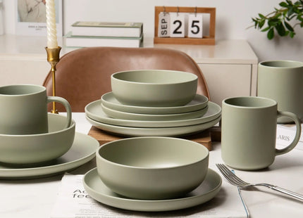 12-Piece Stoneware Dinner Plates Bowls Sets  Microwave  Dishwasher Safe  Non-Toxic Dinner Plates Bowls Set  Stackable Matte Glaze Kitchenware For 4