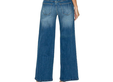 Women's Medium Blue Elastic Waist Jeans - Wide Leg Casual Denim